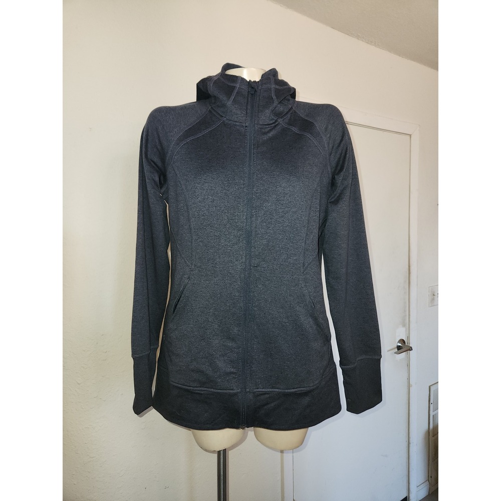 Eddie Bauer Womens Gray Heathered Full Zip Scuba Hoodie Jacket TM athletic yoga